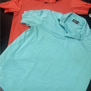 Hogan Men's Polo Shirt - Light Blue and Coral Stripes